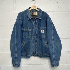 Vintage Carhartt Aztec Pile Denim Chore Jacket “Darkstone”